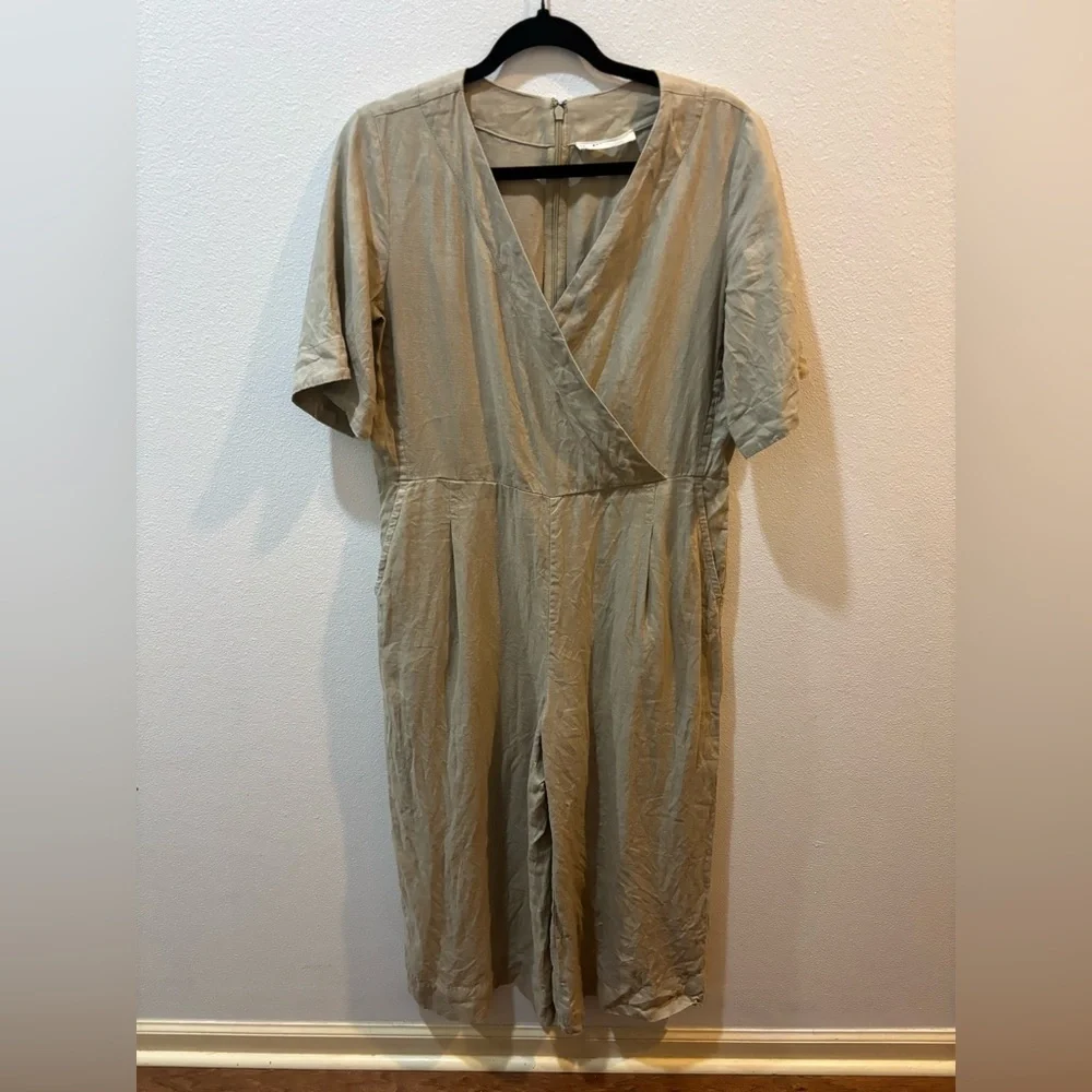 Everlane 100% European Flax Linen Wrap Jumpsuit – Size 0 Neutral Wide Leg